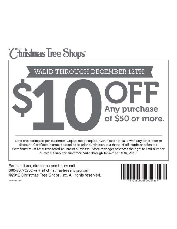 Christmas Tree Shops Coupon–Get It Here! $10 off of $50 Purchase