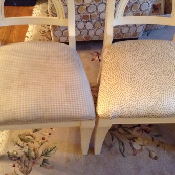 Just to show you an old versus new cushion (uh, old on left, newly covered on right).